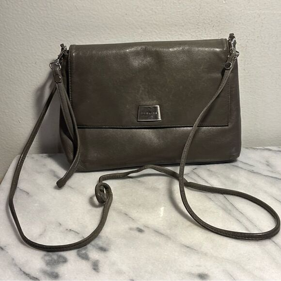 Perlina NY vintage crossbody gray buttery soft leather~ vintage - Picture 1 of 13